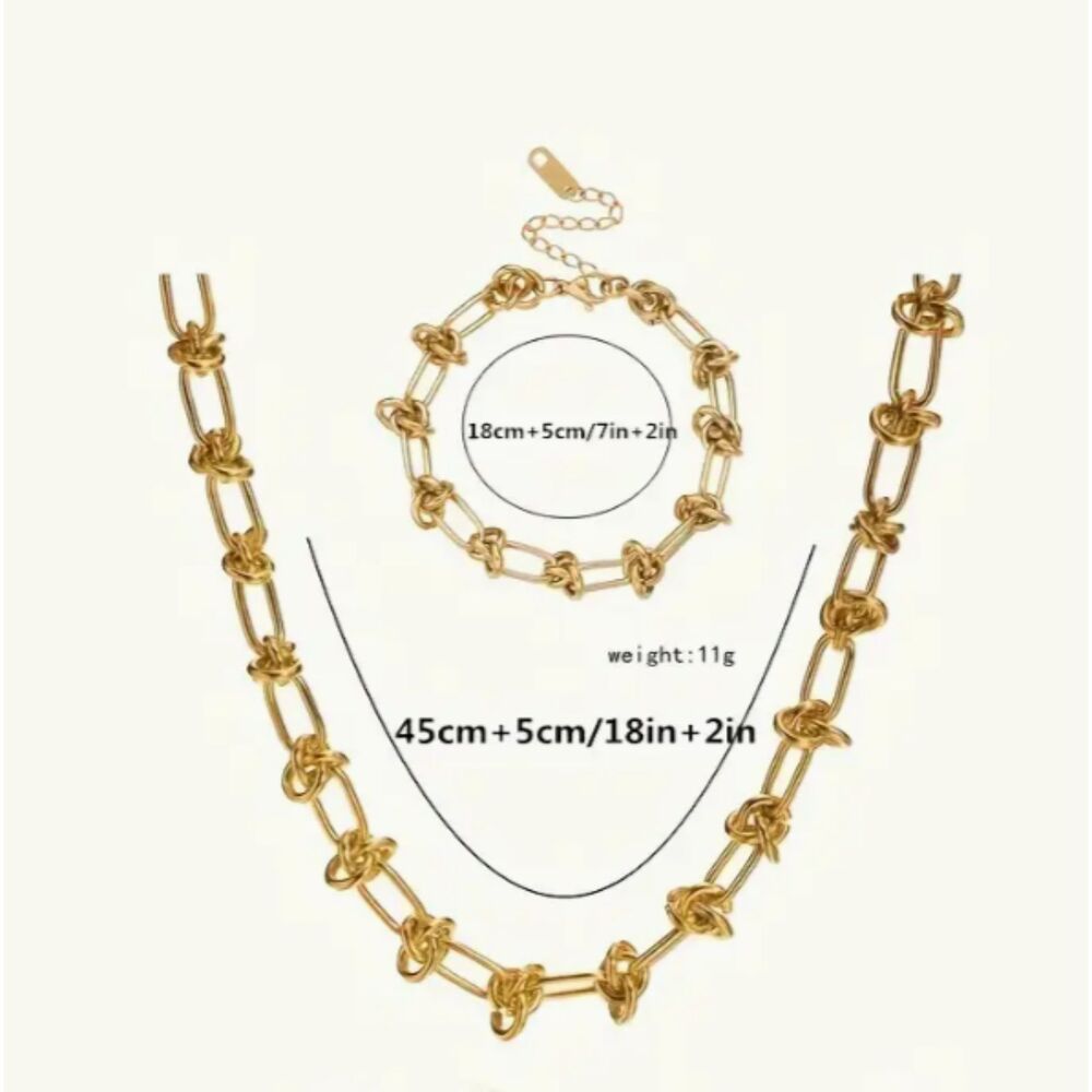 Gold Chain Link Barbed Wire Necklace Ring Set Men Women - Picture 3 of 7